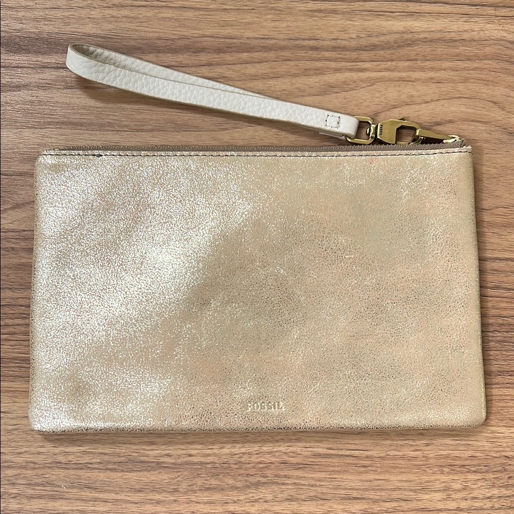 Fossil Metallic Leather Gold Wristlet